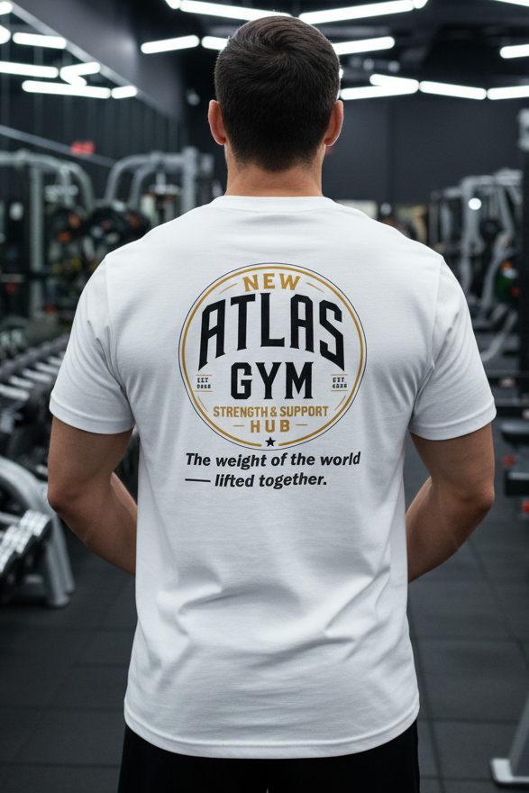 🏋️‍♂️ **New Atlas Gym** 🏋️‍♂️Official Merchandise Cool Gym Breathable T-Shirt ( White )