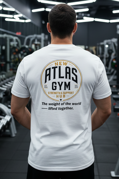 🏋️‍♂️ **New Atlas Gym** 🏋️‍♂️Official Merchandise Cool Gym Breathable T-Shirt ( White )