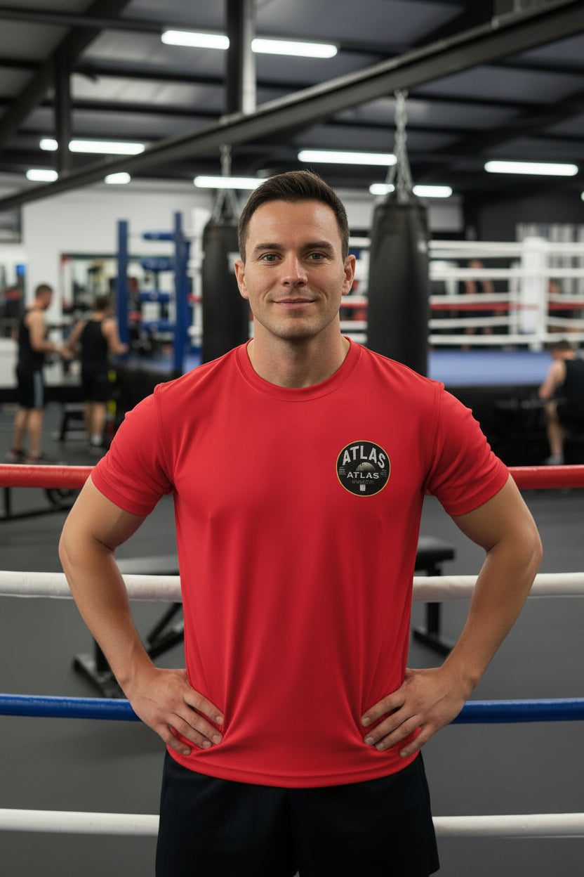 🥊 **Atlas Boxing ** 🥊 Official Merchandise Cool Gym Breathable T-Shirt ( Red )