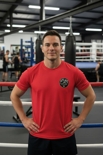 🥊 **Atlas Boxing ** 🥊 Official Merchandise Cool Gym Breathable T-Shirt ( Red )