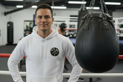 🥊 **Atlas Boxing ** 🥊Official Merchandise Soft Cotton 280GSM Gym Hoodie ( White )