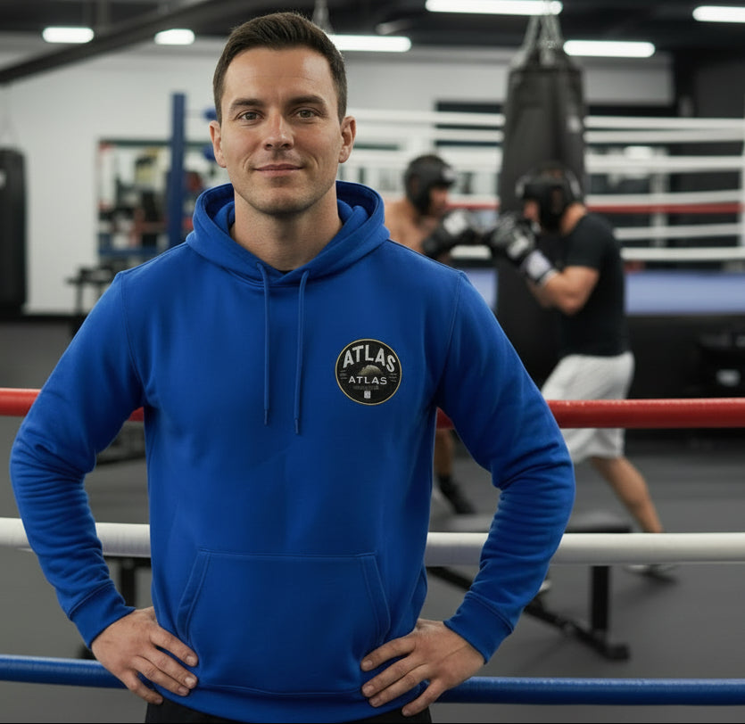 🥊 **Atlas Boxing ** 🥊Official Merchandise Soft Cotton 280GSM Gym Hoodie ( Royal Blue )