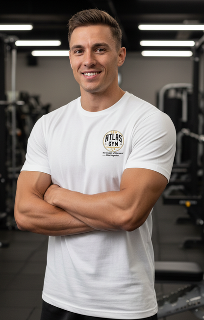 🏋️‍♂️ **New Atlas Gym** 🏋️‍♂️Official Merchandise Cool Gym Breathable T-Shirt ( White )