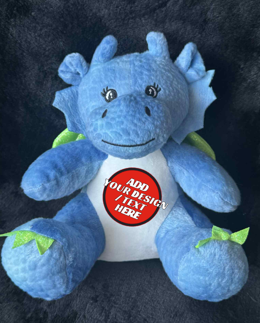 Personalised Soft Toy Plush Mumbles Print Me Teddy Bear, Printed Design Your Own 🖼️ Blue Dragon