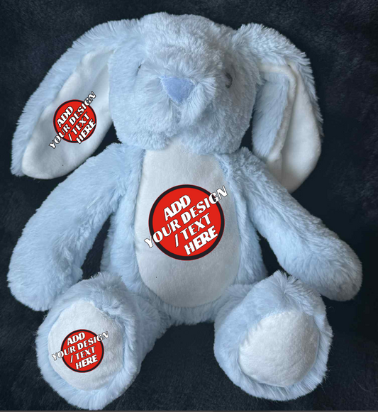 Personalised Soft Toy Plush Mumbles Print Me Teddy Bear, Printed Design Your Own 🖼️ Blue Bunny