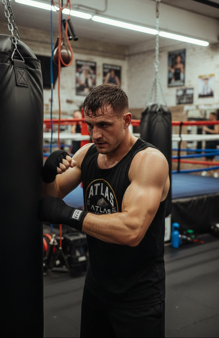 🥊 **Atlas Boxing ** 🥊Official Merchandise Cool Gym Tank Top Breathable Vest ( Black )