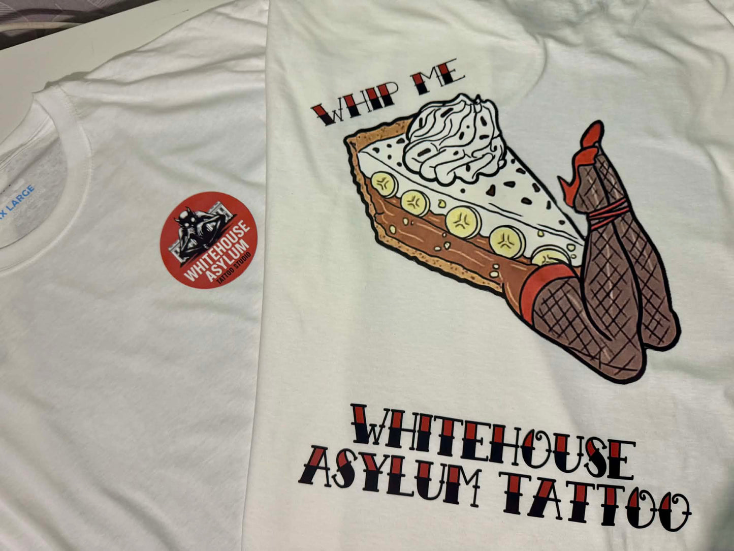 Official Whitehouse Asylum Tattoos Merchandise T-Shirt Whip Me ( Cream Pie )