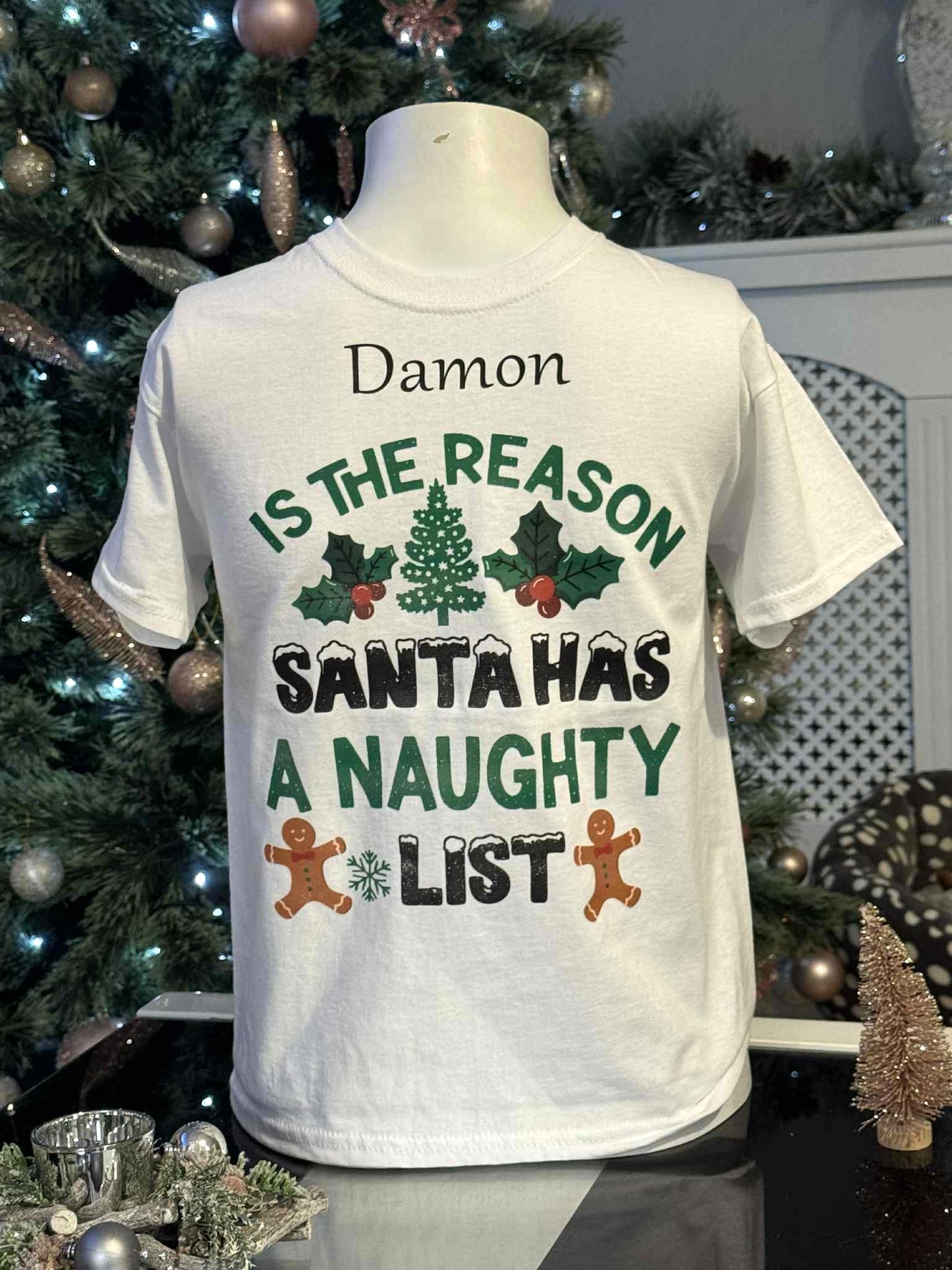 🎅Christmas Personalised Kids/Adult Family T-Shirts 🎄Reason Santa Had A Naughty List