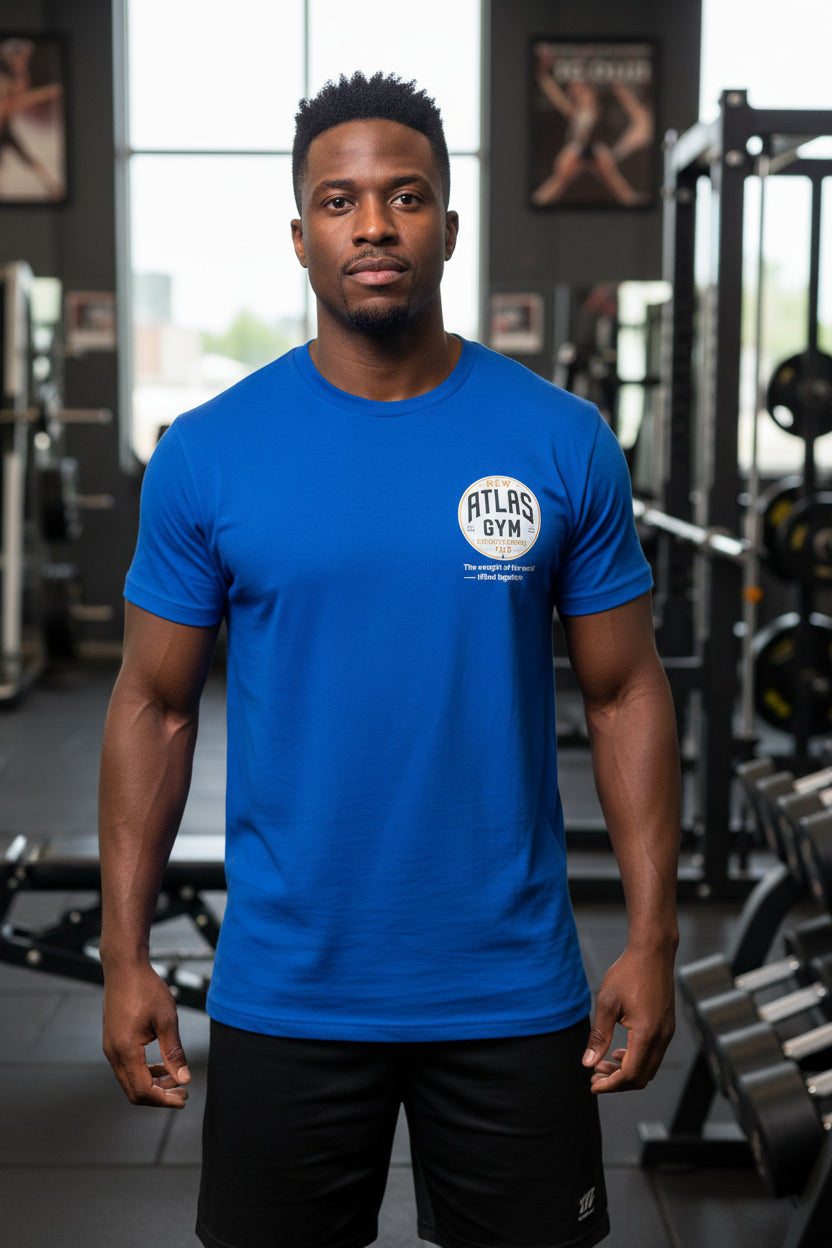 🏋️‍♂️ **New Atlas Gym** 🏋️‍♂️Official Merchandise Cool Gym Breathable T-Shirt ( Royal Blue )