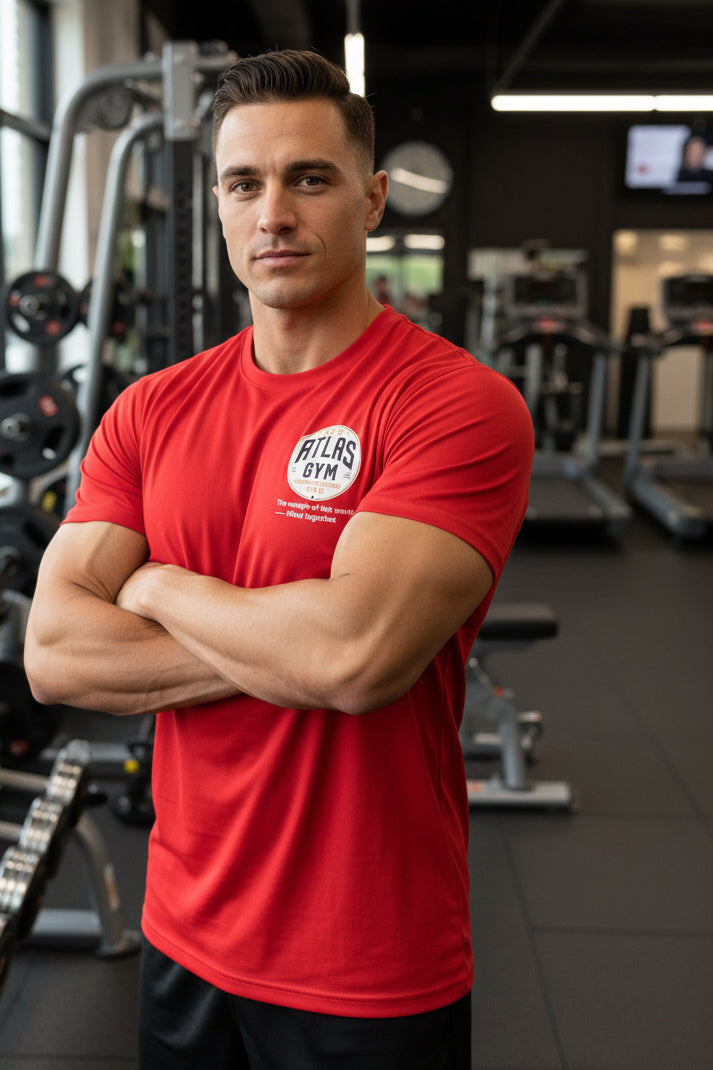 🏋️‍♂️ **New Atlas Gym** 🏋️‍♂️Official Merchandise Cool Gym Breathable T-Shirt ( Red )