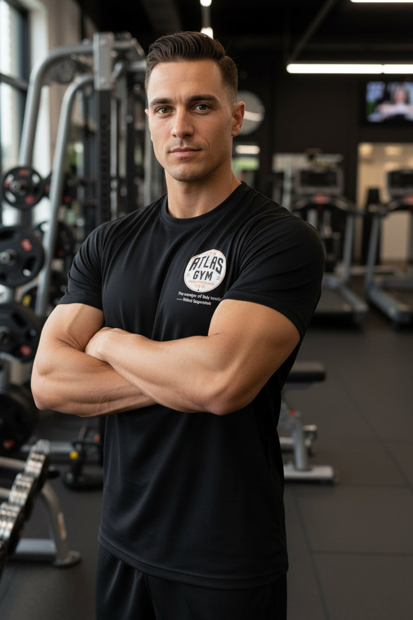 🏋️‍♂️ **New Atlas Gym** 🏋️‍♂️Official Merchandise Cool Gym Breathable T-Shirt ( Black )