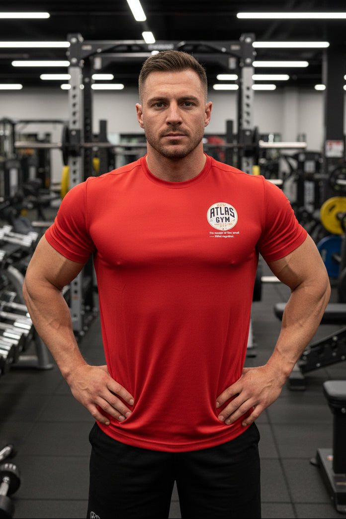 🏋️‍♂️ **New Atlas Gym** 🏋️‍♂️Official Merchandise Heavy Cotton T-Shirt ( Red )