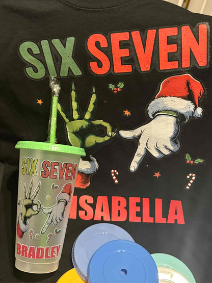 🎅Christmas Personalised Kids/Adult Family T-Shirts 🎄SIX SEVEN Santa & Grinch 67 ⭐Offer!