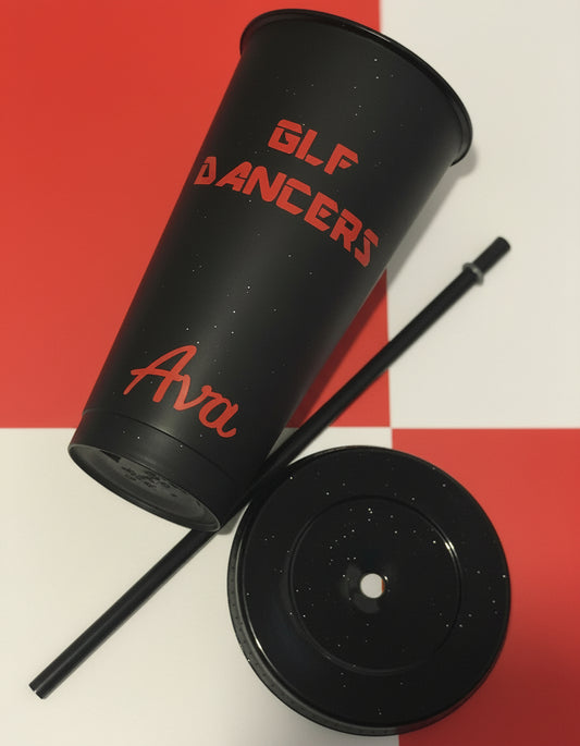 GLF Official Plastic Cold Cup Drink Bottle,Lid,Straw 24oz Cup Glitter Black