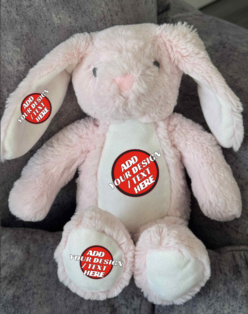 Personalised Soft Toy Plush Mumbles Print Me Teddy Bear, Printed Design Your Own 🖼️ Pink Bunny