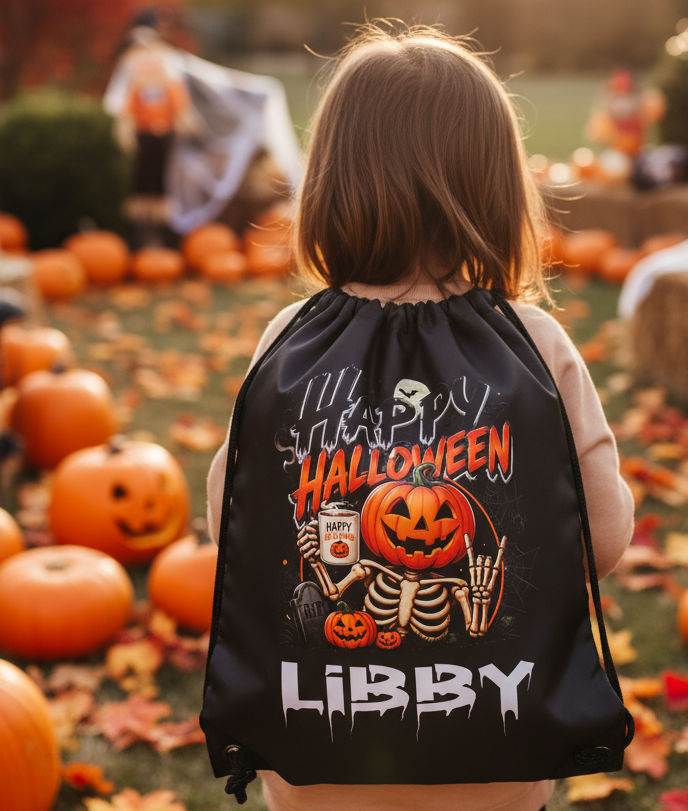 Halloween Drawstring Bag ( Pumpkin Skeleton )