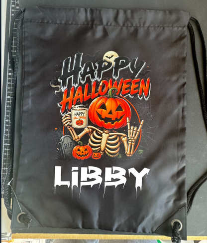 Halloween Drawstring Bag ( Pumpkin Skeleton )