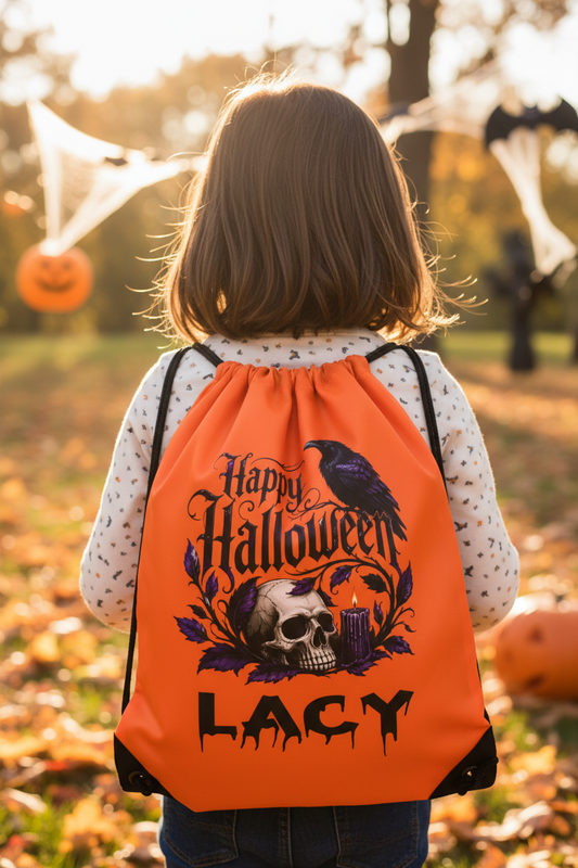 Halloween Drawstring Bag ( Purple Crow & Skull )