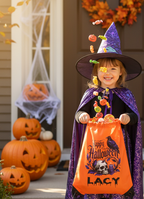 Halloween Drawstring Bag ( Purple Crow & Skull )