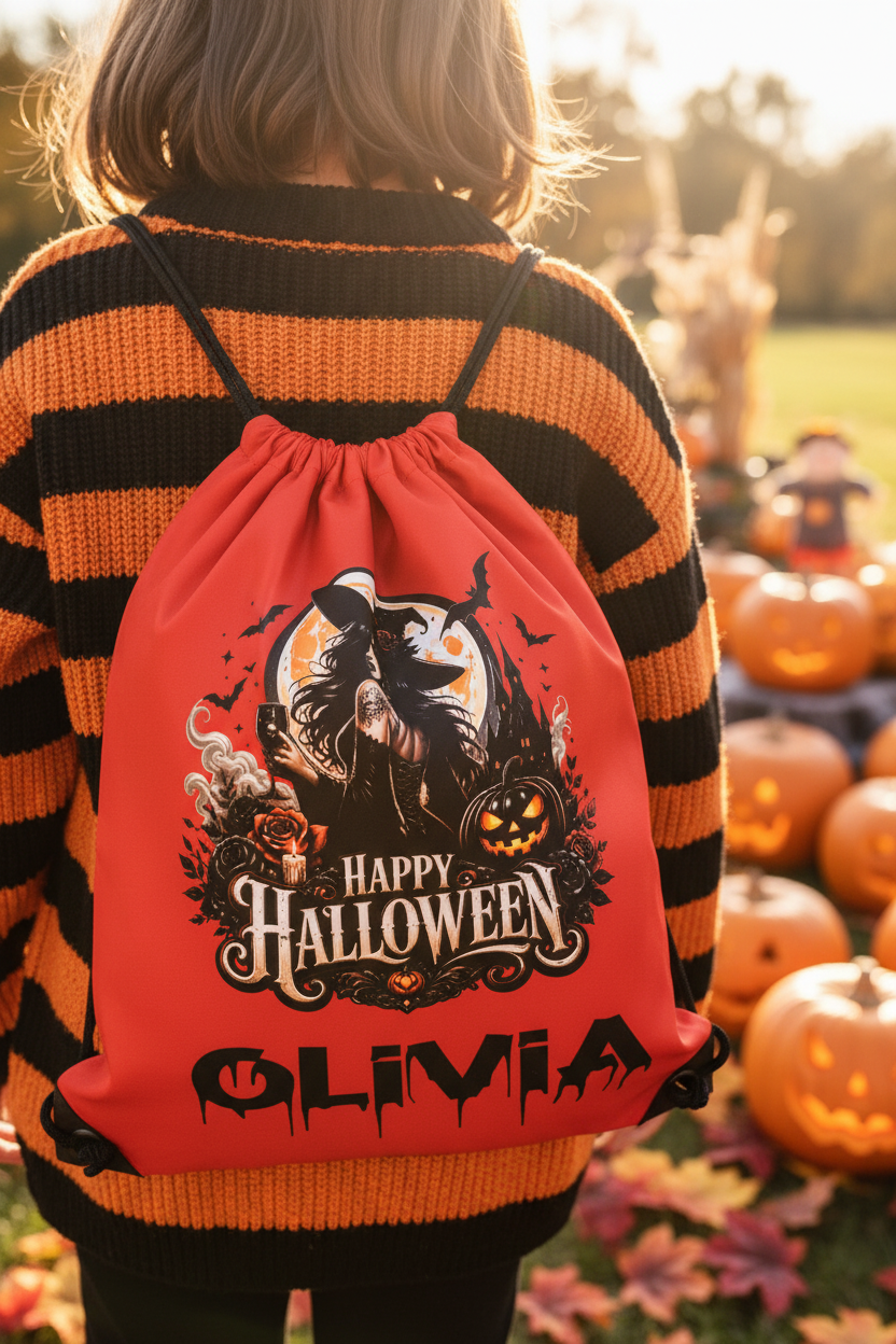 Halloween Drawstring Bag ( Black Witch )