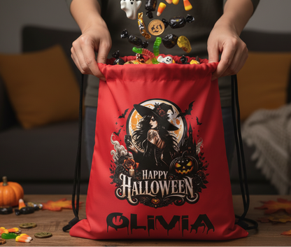 Halloween Drawstring Bag ( Black Witch )