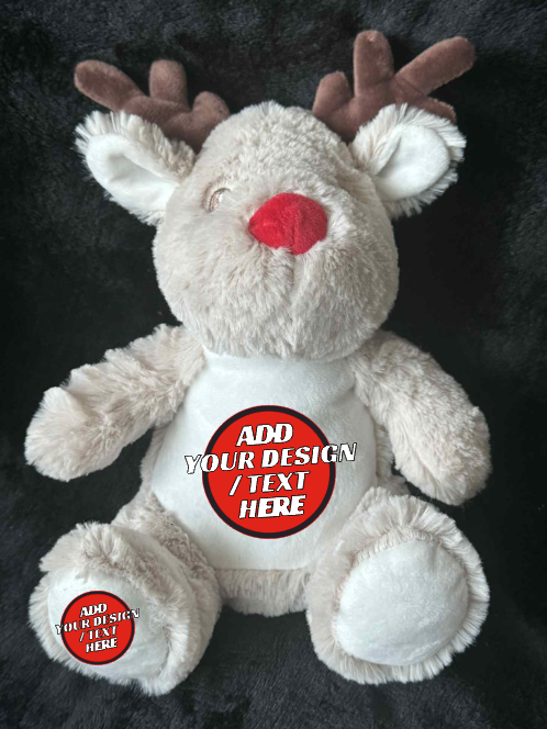 Personalised Soft Toy Plush Mumbles Print Me Teddy Bear, Printed Design Your Own 🖼️ Reindeer