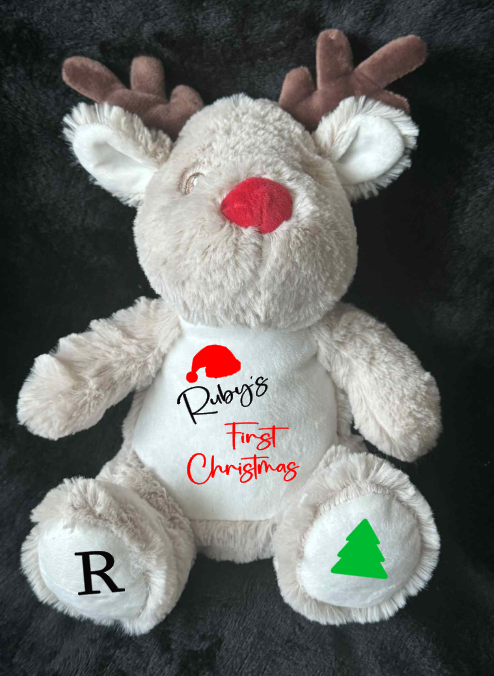 Personalised Soft Toy Plush Mumbles Print Me Teddy Bear, 💫 Baby's First Christmas