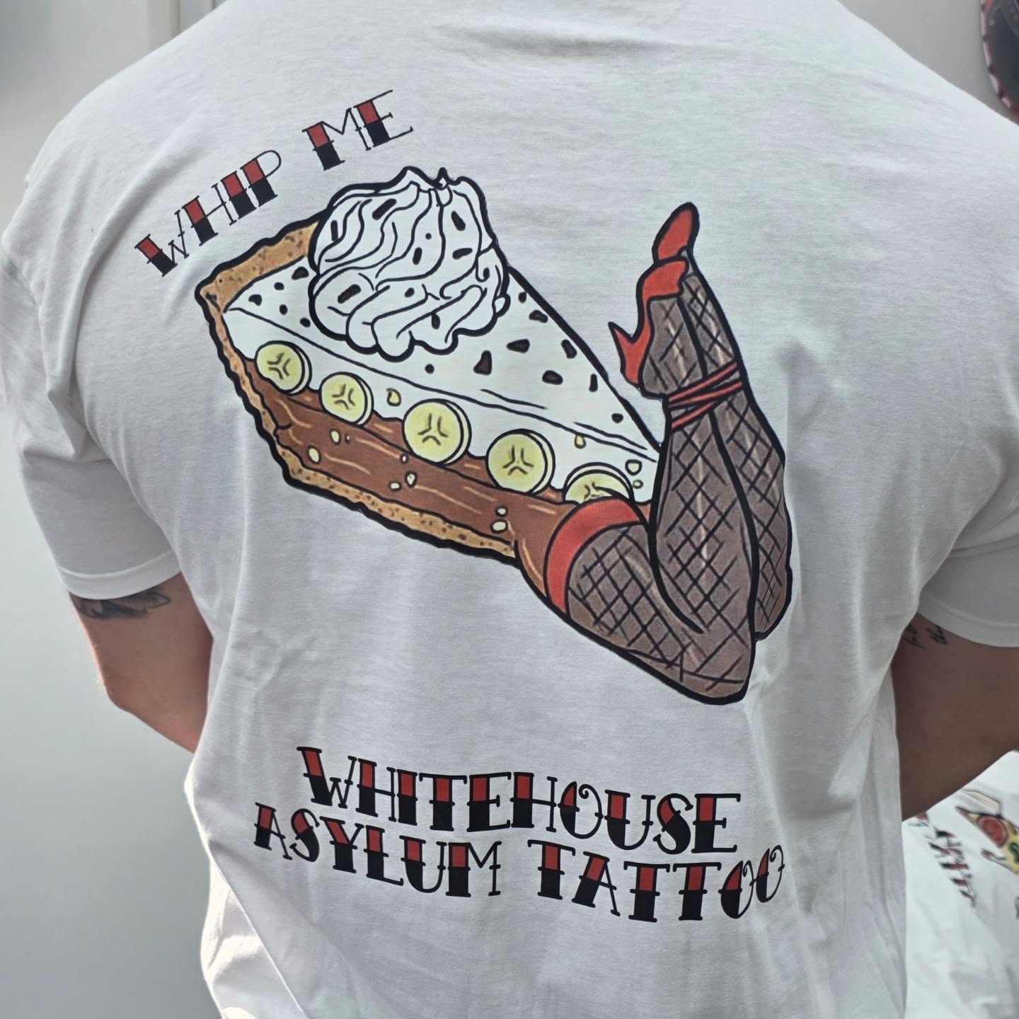Official Whitehouse Asylum Tattoos Merchandise T-Shirt Whip Me ( Cream Pie )