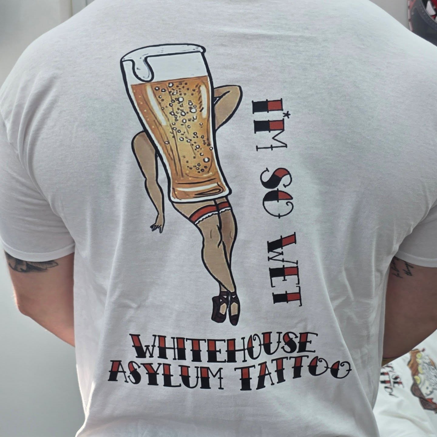 Official Whitehouse Asylum Tattoos Merchandise T-Shirt I'm So Wet ( Beer )