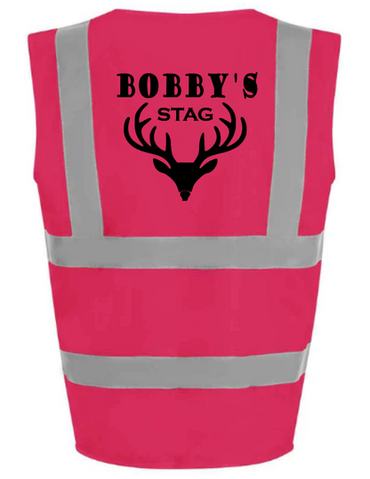 Hi-Viz Vest Waistcoat Stag Party Front & Back Print