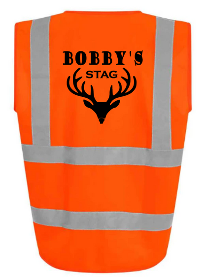 Hi-Viz Vest Waistcoat Stag Party Front & Back Print