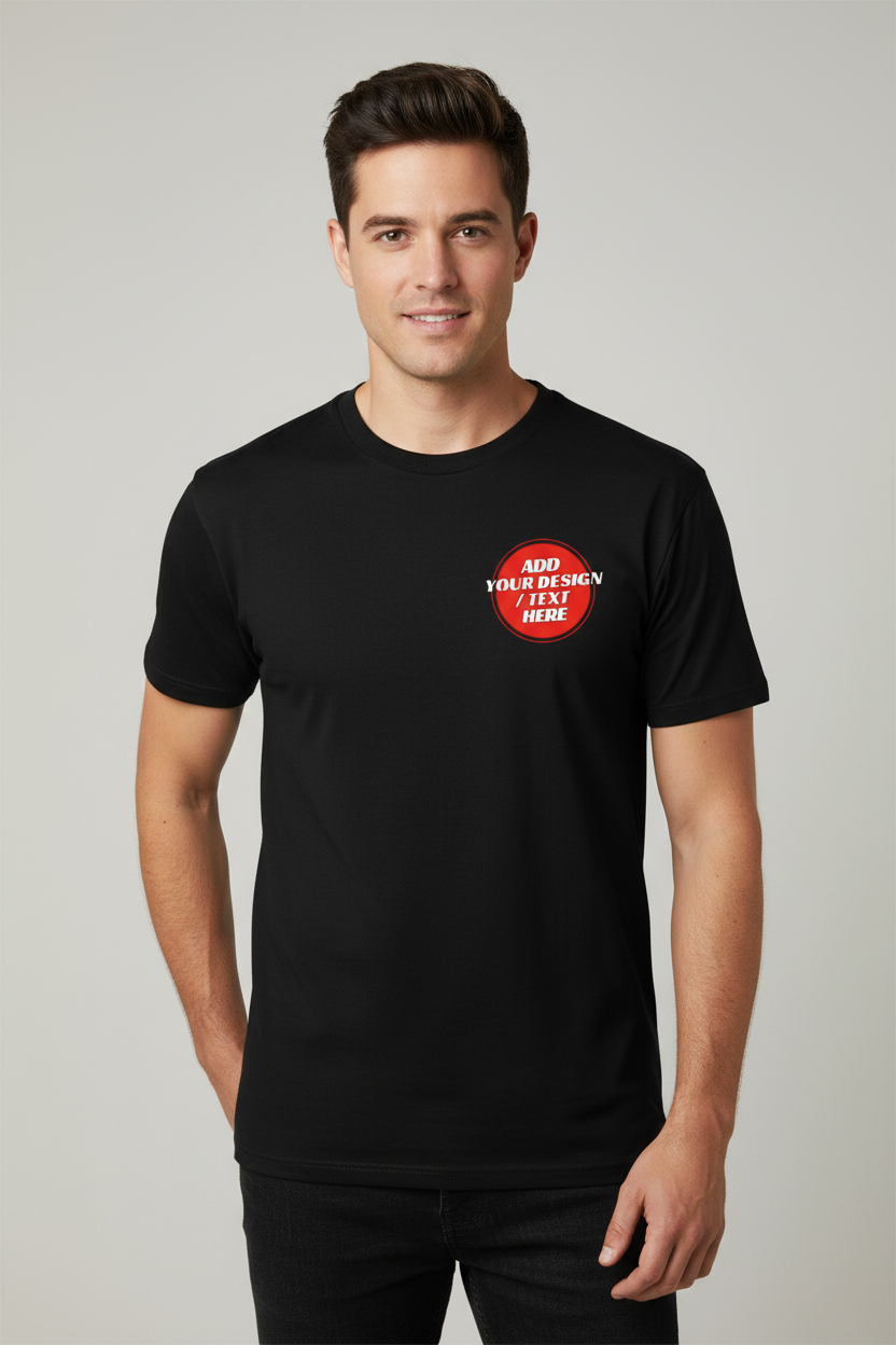 🫟 Design Your Own Black T-Shirt Front / Front & Back Print 195 GSM Cotton