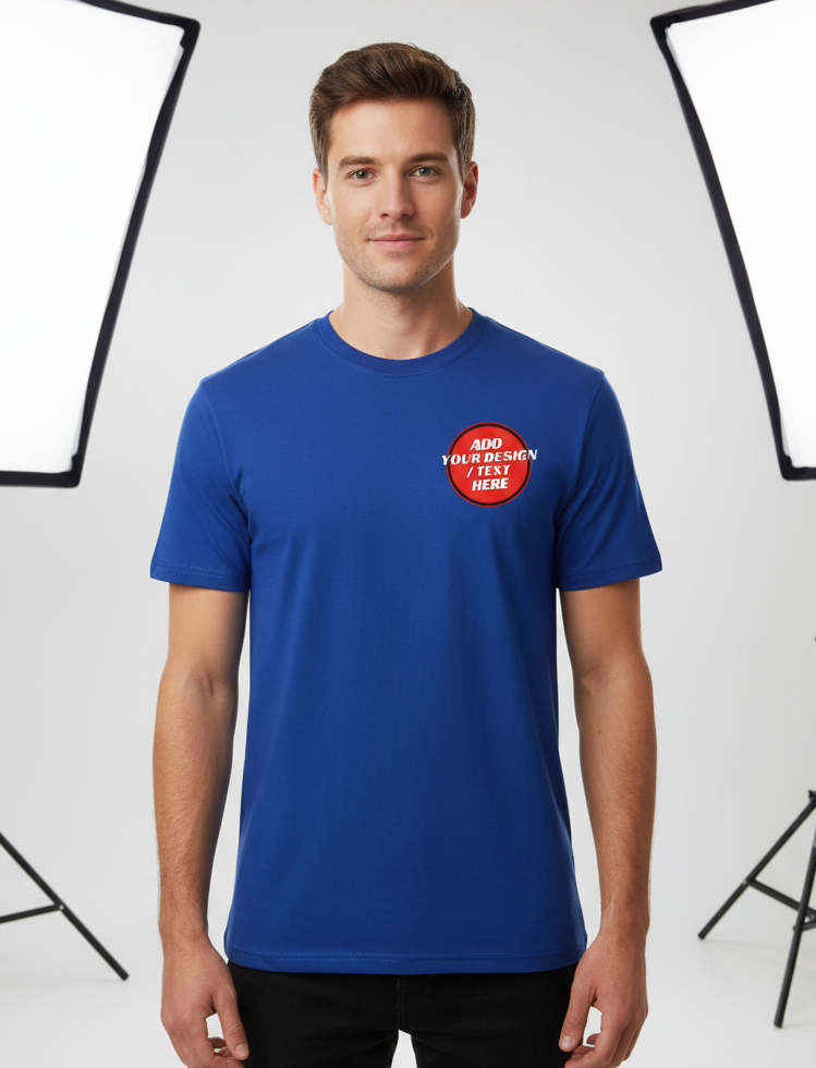 🫟 Design Your Own Royal Blue T-Shirt Front / Front & Back Print 195 GSM Cotton