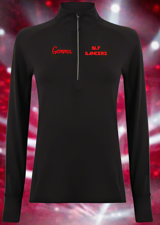 GLF Official Uniform 1/4 Zip Ladies Top Black Logo / Name