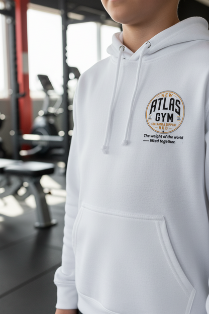 🏋️‍♂️ **New Atlas Gym** 🏋️‍♂️Official Merchandise Soft Cotton 280GSM Gym Hoodie ( White )