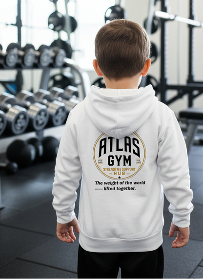 🏋️‍♂️ **New Atlas Gym** 🏋️‍♂️Official Merchandise Soft Cotton 280GSM Gym Hoodie ( White )
